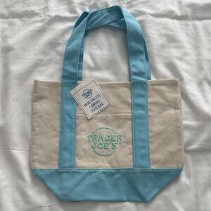 Trader Joe's Blue and Cream Canvas Tote Bag